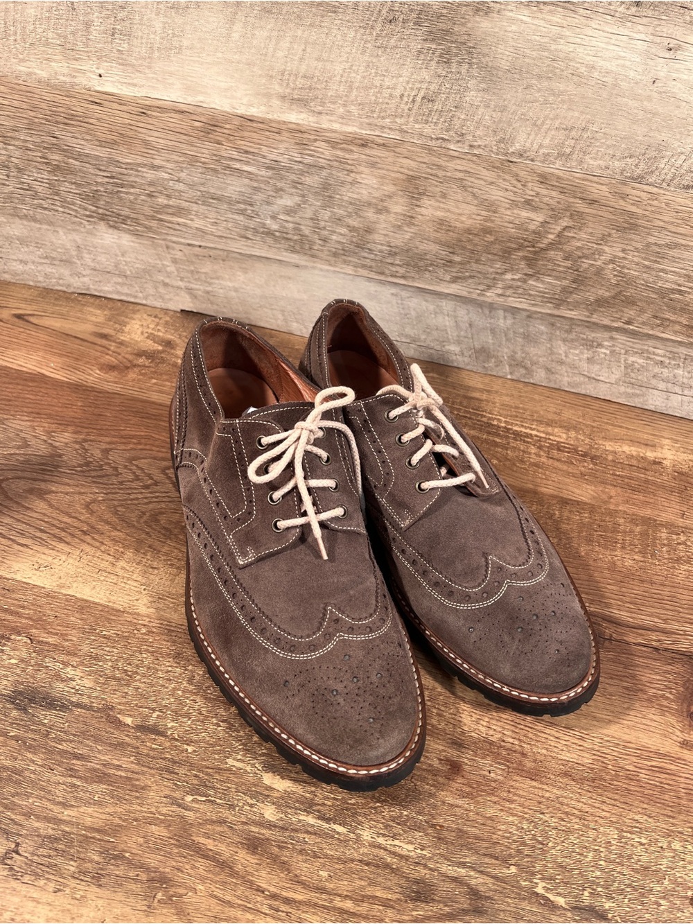 Saks Fifth Avenue Men's Taupe Suede Wingtip Derbies - Picture 2 of 12